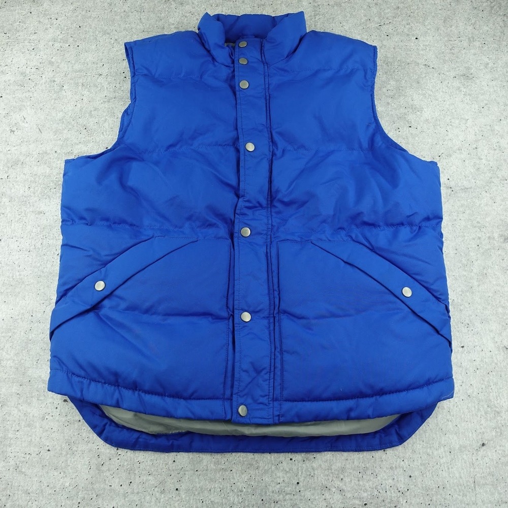 St Johns Bay Mens Puffer Vest Electric Blue Quilted Zip Snap Large Mock Neck
